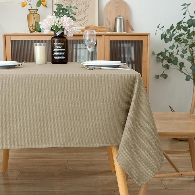 Biscaynebay Textured Fabric Square Tablecloths 70x70 Inches, Natural Water Resistant Spill Proof Card Table Cloth Folding Table Cover for Dining, Kitchen, Wedding and Parties, Machine Washable