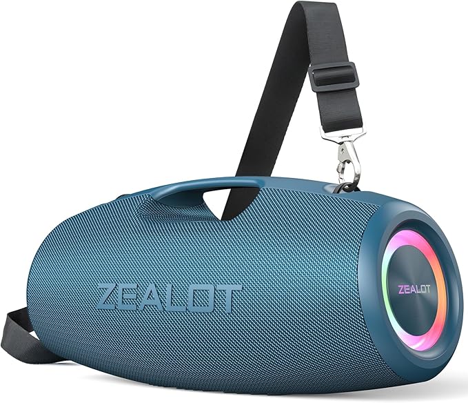 ZEALOT Bluetooth Speaker,120W Wireless Speakers with Booming Bass,IP67 Waterproof Speaker with LED Light, BT 5.2, Loud Bluetooth Speakers for Camping,Beach,Gifts(Blue)