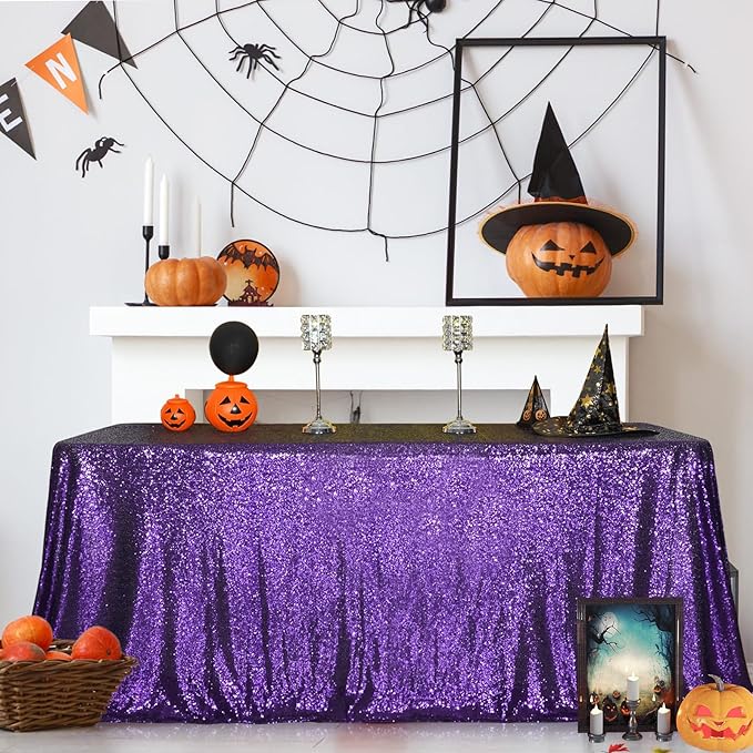 SquarePie Sequin Tablecloth 50 x 72 Inch Purple Sparkly Table Cloth for Wedding Halloween Party