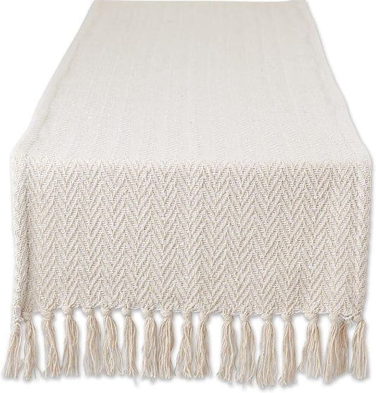 DII Woven Basic Tabletop Collection Chevron Table Runner, 15x108, Off-White