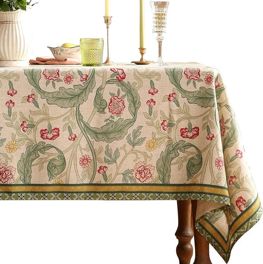 patdrea Designer Vintage Linen Long Rectangle Tablecloth,Green French Leaves Pattern Floral Table Cloth,Fall Decoration Cover for Kitchen Dining Christmas,Thanksgiving,63"x102"-Cecilia a
