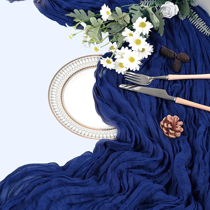 6 Pack Royal Blue Table Runner 10ft Boho Gauze Fabric Cheese Cloth Table Runner 35 x 120 Inch Rustic Sheer Runner for Romantic Wedding Decor Baby Shower Party Table Centerpiece Decorations