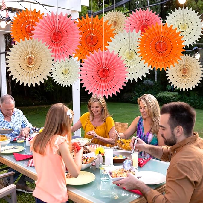 BestoFun 12PCS Paper Fans Peach and Pink Party Decorations Tissue Paper Flowers Decorations for Girl Groovy Birthday Baby Shower Wedding Bachelorette Room Wall Hanging Décor