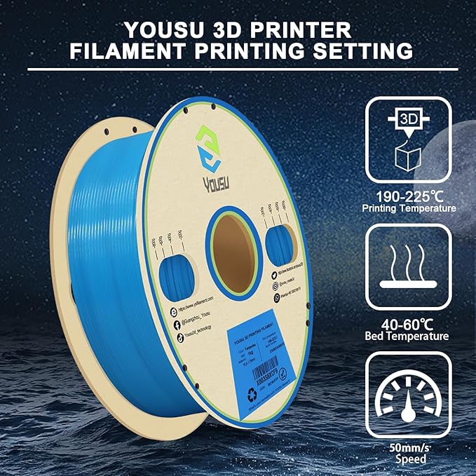 YOUSU 3D Printer Filament 1.75mm PLA Filament Glow in Dark PLA Filament for 3D Printing Filament 1kg(2.2lbs) Spool,Blue