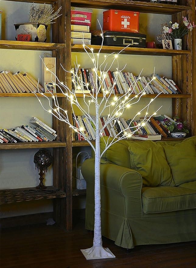 LIGHTSHARE 4 Feet Birch Tree, 48 LED Lights, Warm White, for Home, Festival, Party, and Christmas Decoration, Indoor and Outdoor Use