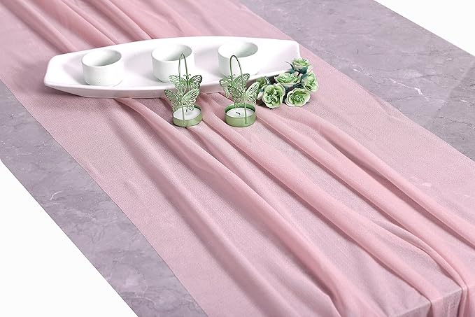 MDS Halloween Chiffon Table Runner - 25 Pack, 29 x 120 Inches, 10ft Each - Sheer Spooky Table Runners for Haunted House Parties, Trick-or-Treat Tables, Witchy Décor, Wedding & Events - Blush Pink