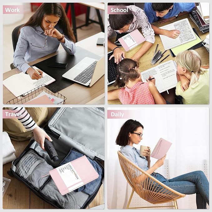 Lined Journal Notebook for Women Men, 200 Pages A5 Hardcover Leather Journals 5.7” x 8.3”, A5 College Ruled Notebooks with 100 GSM Thick Paper for Writing,Travel,School,Office,Work,Business（Pink）