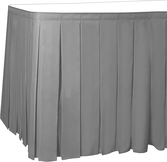 Ultimate Textile Pleat Polyester Fabric Table Skirt - Machine Washable Flame Resistant with Clips for Events, Weddings & Trade Shows, Cut & Sewn in Paterson, NJ - Silver, 17' Box Pleat