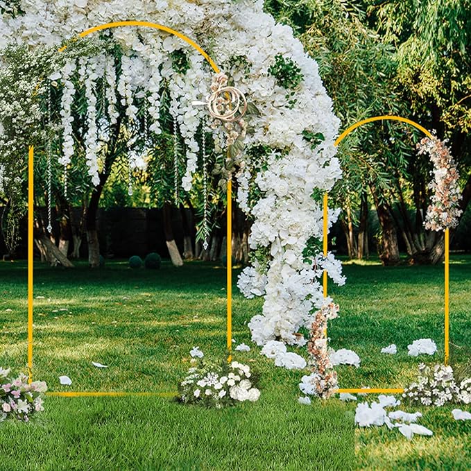Metal Arch Backdrop Stand Set of 3 (7.2FT/6.6FT/6FT) - Heavy-Duty Gold Wedding Arch with Water Bag for Weddings, Baby Showers, Birthdays, Graduation, Parties & Outdoor Events
