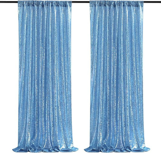 Baby Blue Sequin Backdrop 2 Panels 2FTx8FT Party Backdrop Curtains Glitter Birthday Bridal Curtains Sparkle Photo Backdrop