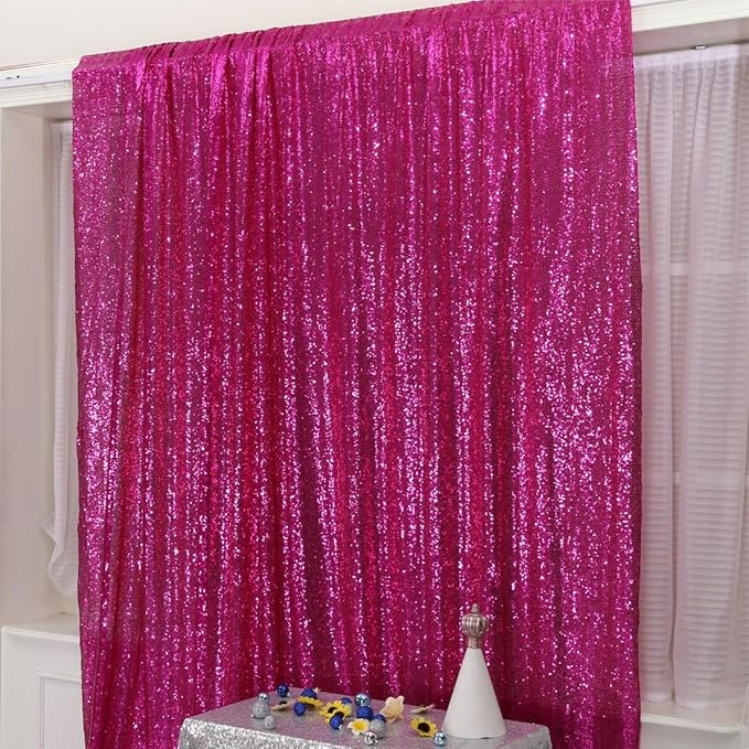 Poise3EHome Sequin Backdrop Curtain, 10Ft x 10Ft Hot Pink Glitter Photography Background Curtains, Sequence Backdrop Drapes for Wedding Party Festival Decor