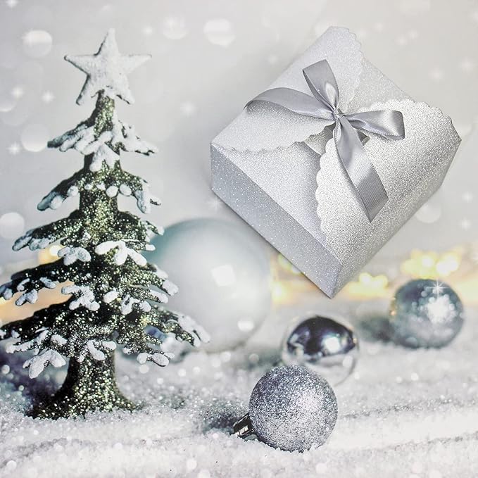 Silver Glitter Gift Boxes, 10 PCS Small Gift Box with Lids Bulk for Wedding, Party, Birthday, Valentine's Day and More, 4.75” x 4.75” x 3.53” Fancy Present Box for Gift Giving