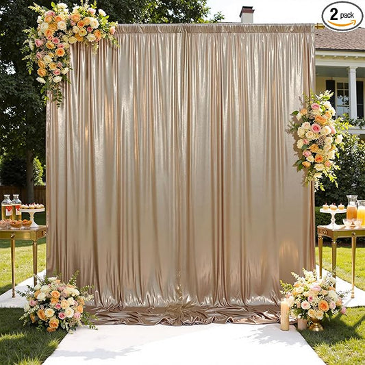 10x10 ft Wrinkle Free Champagne Sequin Backdrop Curtain for Parties,Thick Not Fall-Off Glitter Backdrop Drapes,2 Panels 5x10ft Shimmer Photo Back Drop Cloth for Wedding Birthday Photography Background