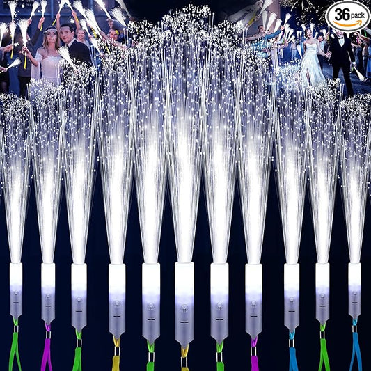 36 PCS White Fiber Optic Sticks, LED Fiber Wands, Fiber Optic Wand with 3 Light Modes, Glow in the Dark Party Supplies, Wedding Party Supplies, for Wedding, New Year, Birthday, Carnival