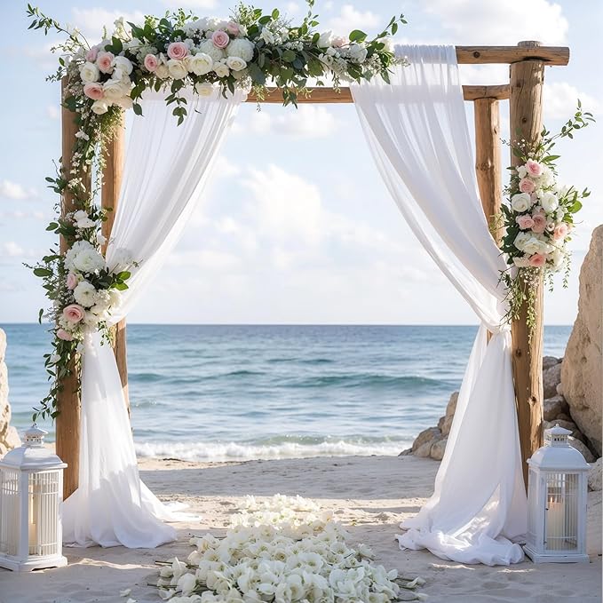 Wedding Arch Draping Fabric,2 Panel 28" x 19Ft White Arch Drapery Sheer Backdrop Curtain for Wedding Ceremony Party Ceiling Decor