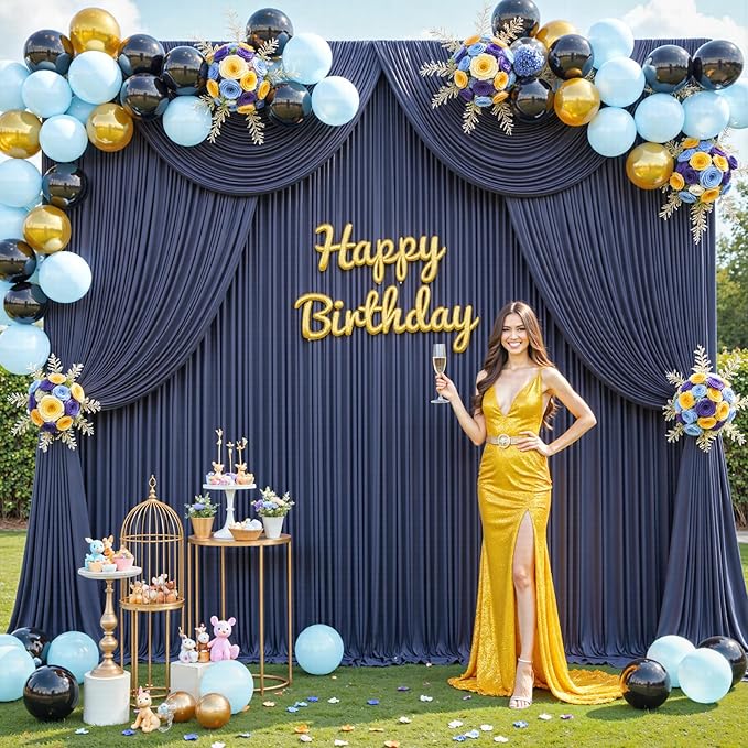 40ft x 12ft Navy Blue Backdrop Curtains Wrinkle Free Backdrop Curtain for Wedding Parties Blue Fabric Backdrops Drapes Back Drop Cloth Bridal Shower Stage Curtains Wedding Decorations for Reception