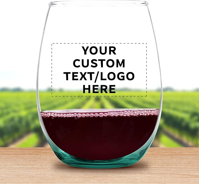 Custom Stemless Wine Glass 9 oz. Set of 10, Personalized Bulk Pack - Great for Wedding Favors, Bachelorette Party Decorations, Party Favors, Color Bottom - Green