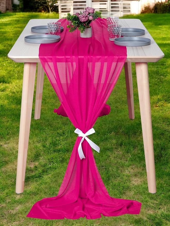 MDS Halloween Chiffon Table Runner - 15 Pack, 29 x 120 Inches, 10ft Each - Sheer Spooky Table Runners for Haunted House Parties, Trick-or-Treat Tables, Witchy Décor, Wedding & Events - Hot Pink