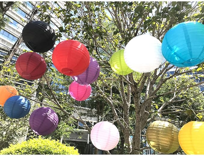 BEISHIDA Black Round Paper Lanterns Decorative Hanging Asia Chinese Japanese Paper Lanterns Lamp for Birthday Wedding Halloween Home Decor Party Decoration（10 Packs）