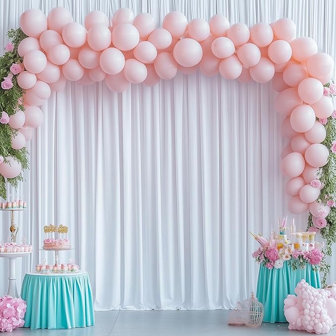 30ft x 15ft White Wrinkle Free Backdrop Curtains for Parties,Silky Polyester Fabric Wedding Ceiling Drapes, 6 Panels 15ft Photo Back Drop Drapes for Baby Shower Photography Stage Background Cloth