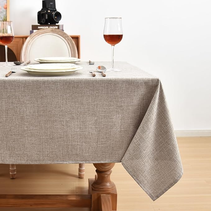 Fitable Linen Textured Tablecloths 2 Pack, Faux Burlap Rectangle Table Clothes for 6 Foot Tables, Rustic Table Covers for Buffet, Banquet, Kitchen Dining, Party, Farmhouse (Nature, 54 x 108 Inch)