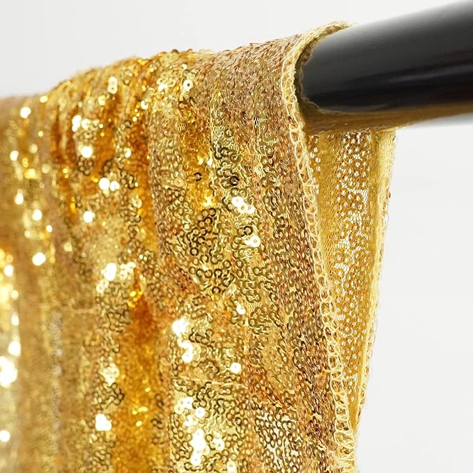 Poise3EHome Gold Sequin Backdrop Curtain, 2 PCS 5FT x 10FT Glitter Panels for Birthday Party Baby Shower Wedding Christmas Thanksgiving Holiday Festival Decor