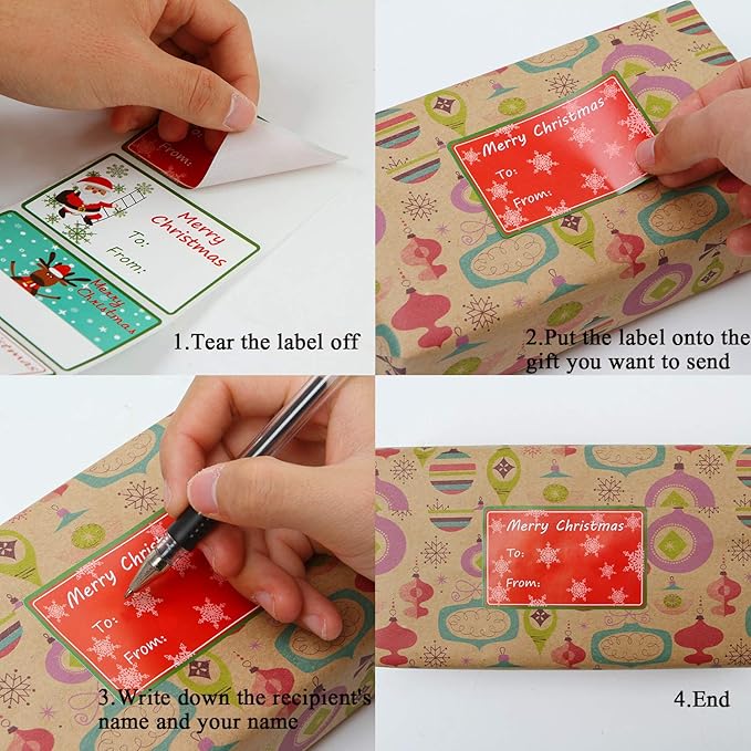 Elcoho 300 Pieces Christmas Self Adhesive Gift Tag Self Stick Stickers Gift Name Tag Christmas Stickers with 6 Different Designs (Color A)