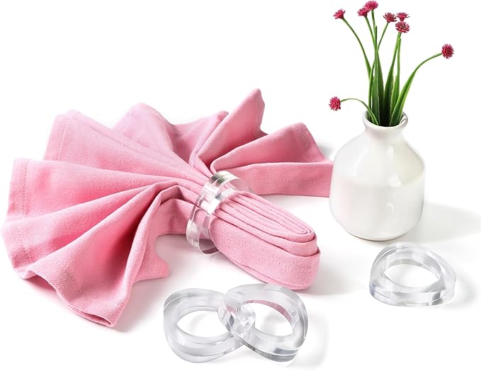 Clear Acrylic Napkin Rings - Set of 12 Modern Oval Beveled Holders for Cloth Napkins | Elegant Serviette Rings for Dining Table, Wedding, Party & Holiday Décor (Transparent) - ALPHA Living HOME