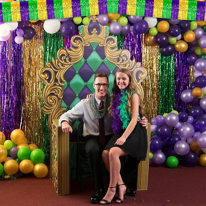 10 Pack 10 Feet Mardi Gras Foil Fringe Garland Metallic Tinsel Streamers Banner Wall Hanging Backdrop for Parade Floats, Bachelorette, Wedding, Birthday, Carnival Party Decorations(Gold Green Purple)