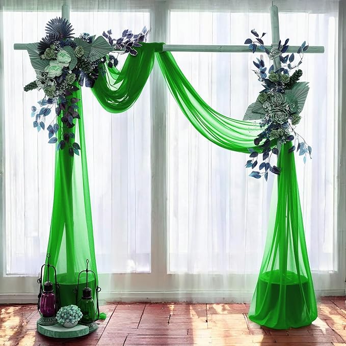 MDS Halloween Chiffon Draping Fabric - 2 Panel, 30" Wide x 30ft Long - Sheer Spooky Arbor & Canopy Drapery for Haunted House Backdrops, Party Ceilings, DIY Costumes & Themed Events - Green