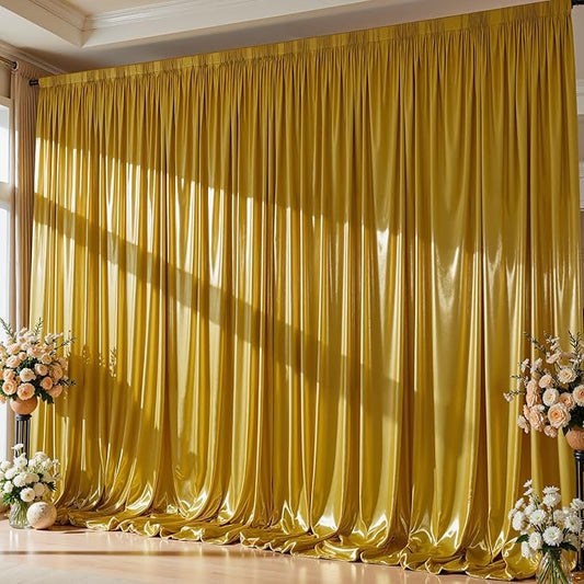 10x10 ft Dark Gold Glitter Backdrop Curtain for Parties, Wrinkle Free Glitter Photo Backdrop Drapes 2 Panels 5x10FT Shimmer Back Drop Cloth for Wedding Birthday Christmas Photography Background Decor