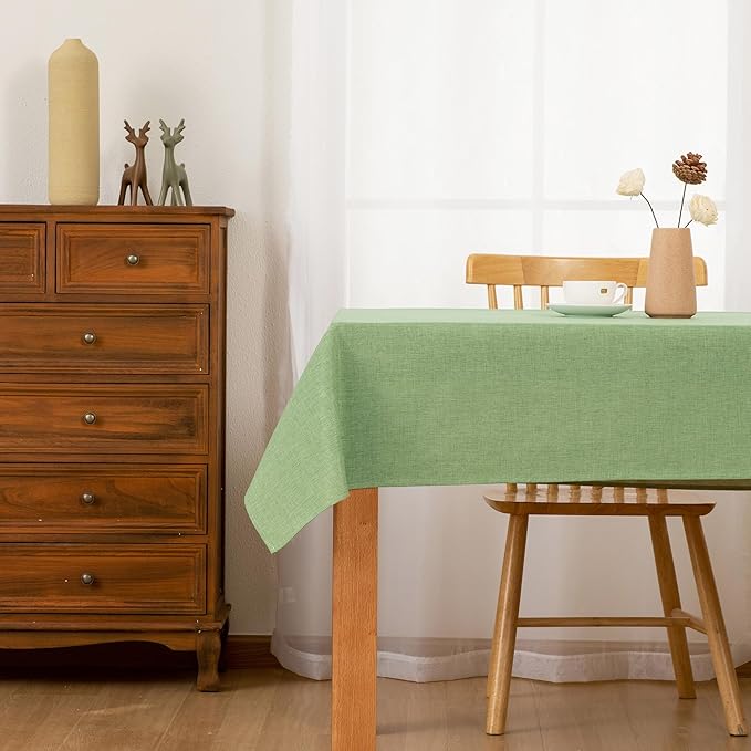Hiasan Faux Linen Rectangle Tablecloth - Wrinkle and Stain Resistant Washable Decorative Fabric Table Cloth for Kitchen Dining Room Holiday Table Cover for Dinner, Sage Green, 54 x 108 Inch