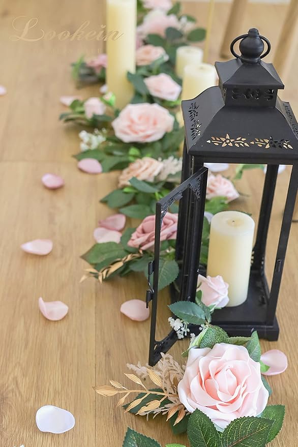 Lookein Artificial Rose Flower Garland Greenery Garland 5FT for Wedding Ceremony Backdrop Arch Flowers Table Centerpieces Decorations, Romantic Blush