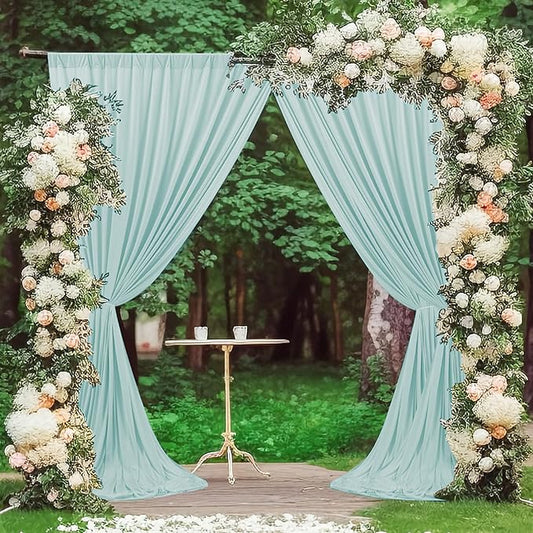 MEETSKY Light Green Backdrop Curtains 10ft x 10ft for Wedding Birthday Baby Shower Photography Party Backdrop Fabric Curtains Drapes Rod Pocket Light Filtering Window Drapes, 5ft x 10ft, 2 Panels