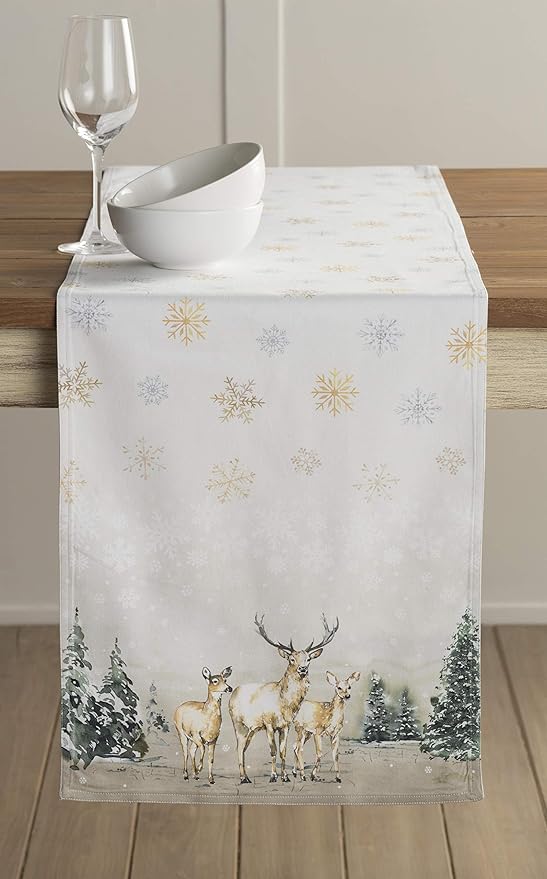 Maison d' Hermine Table Runner 100% Cotton Double Layer Table Runners 108 inches Long for Thanksgiving Christmas Decorations Home Kitchen Dining Party Wedding (Deer in The Woods, 14.5" x 108")