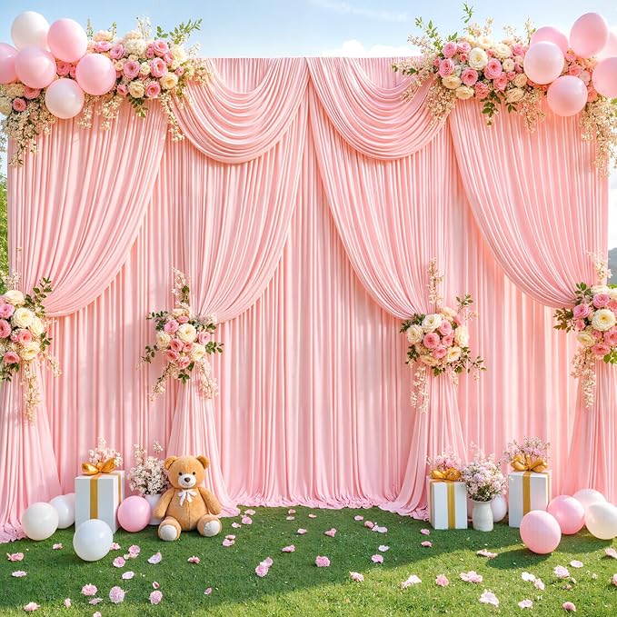 20ft x 12ft Blush Pink Backdrop Curtains Wrinkle Free Backdrop Curtain for Wedding Parties Pink Fabric Backdrops Drapes Back Drop Cloth Bridal Shower Stage Curtains Wedding Decorations for Reception