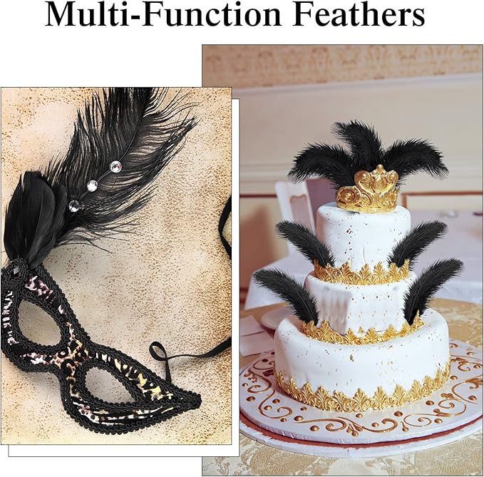 Crowye 60 Pcs Ostrich Feathers Bulk for Centerpieces Craft Ostrich Feathers for Vase Wedding Masquerade Party Home Costume Decorations (10-12 Inch,Black)