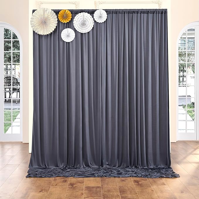 10 ft x 10 ft Wrinkle Free Charcoal Backdrop Curtain for Parties, Dark Grey Polyester Photo Backdrop Drapes for Baby Shower Wedding Engagement Birthday Party Backdrop Stand,5ft x 10ft 2 Panels