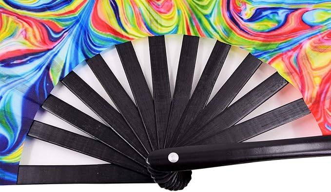 Amajiji Large Folding Hand Rave Fan Popping Fan for Line Dancing Clacking Fans for Boots On The Ground Dance,Party,Decoration,Festival (Ice Ｆire)