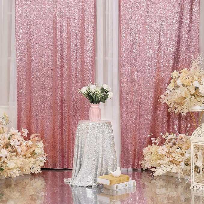Eternal Beauty Fuchsia Pink Sequin Backdrop Curtains, Valentine's Day Shimmer Back Drop 2Panels-2FTx8FT for Christmas, Party, Birthday, Photography, Wedding, Baby Shower Event Decoration