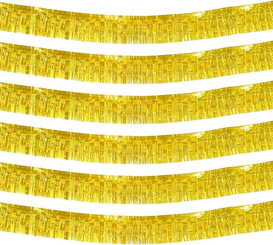 6 Pack 10 Feet Foil Fringe Garland Metallic Tinsel Streamers Banner Wall Hanging Curtain Backdrop Banner for Parade Floats, Thanksgiving, Christmas, Birthday, Halloween Party Decorations(Gold)