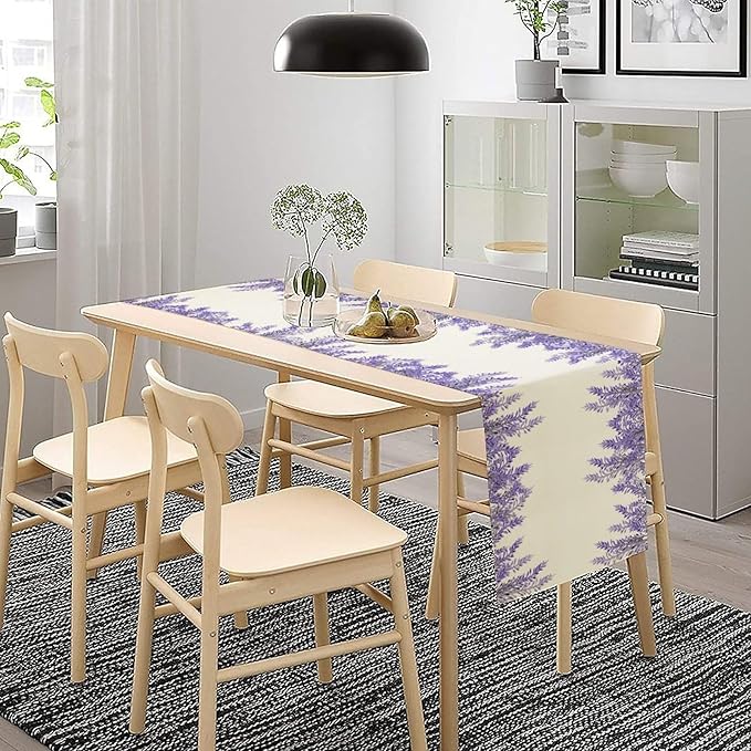 Purple Lavender Table Runner Vintage Watercolor Modern Kitchen Restaurant Decoration Suitable for Indoor and Outdoor Wedding Party Banquet Table Runner 13x36 Inch