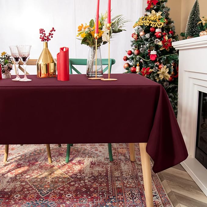 Fitable Rectangle Tablecloth Stain and Wrinkle Resistant Washable Polyester Table Cloth for Buffet Parties and Camping (54x108 inch, Burgundy)