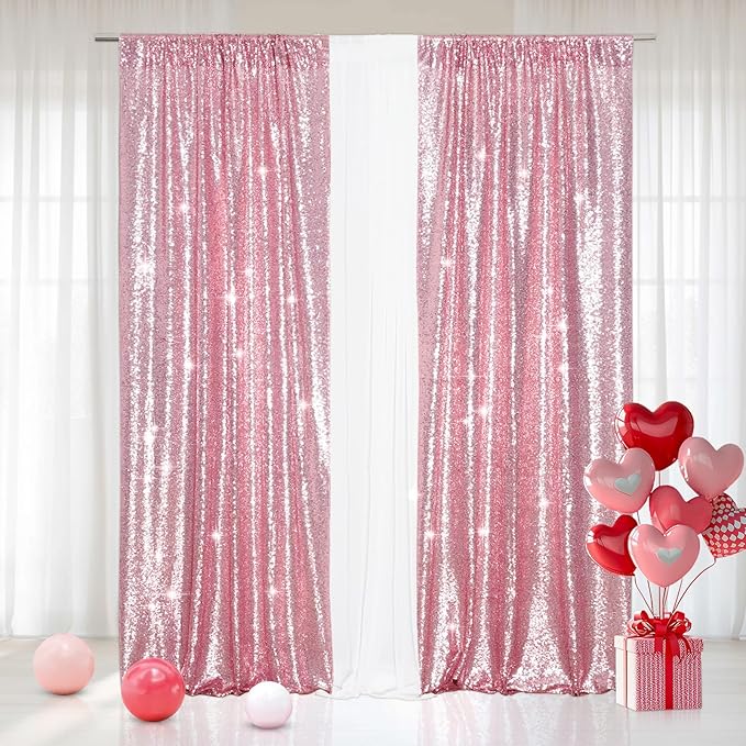 Eternal Beauty Fuchsia Pink Sequin Backdrop Curtains, Valentine's Day Shimmer Back Drop 2Panels-2FTx8FT for Christmas, Party, Birthday, Photography, Wedding, Baby Shower Event Decoration