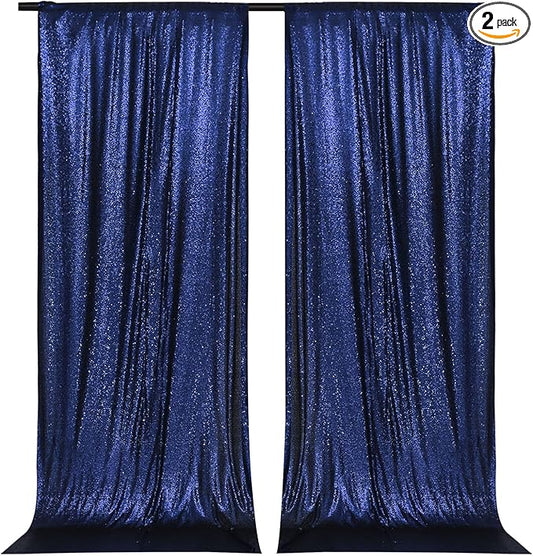 PartyDelight Navy Blue Sequin Backdrop 2 Panels 5Ft x 10FT Photography Christmas Curtain