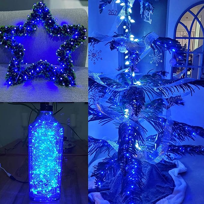 66Ft 200LED Fairy Lights Plug in, Waterproof String Lights Outdoor and Indoor 8 Modes Christmas Lights Bedroom Decor with Remote, Twinkle Lights with Timer for Girl's Room Christmas Decorations (Blue)