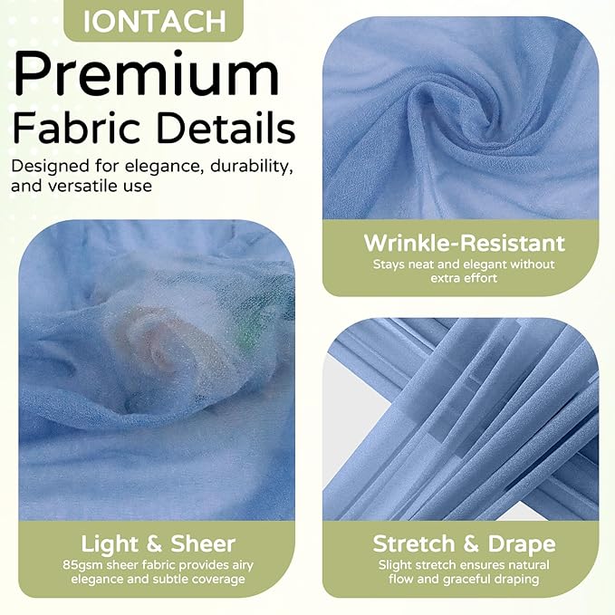 Wedding Arch Draping Fabric 29" x 19Ft Sheer Drapes for Backdrop Wedding Ceremony Reception Ceiling Decor Curtain Baby Bridal Shower Decoration (Dusty Blue, 2 Panels)