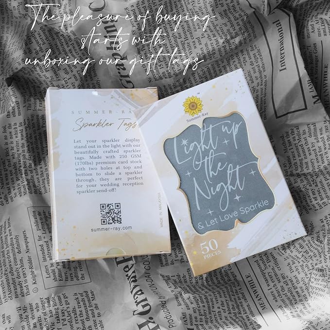 Summer-Ray 50pcs Light up The Night & Let Love Sparkle Wedding Sparkler Tags (Matt Black)