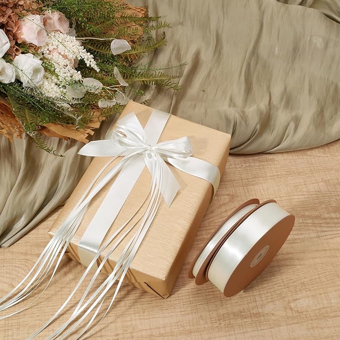 LaRibbons Nude Satin Ribbon 1/8 Inch 100 Yards Thin Luxury Double Faced Ivory Silk Ribbon for Flower Bouquet Crafts Gift Wrapping Wedding Bow Christmas Decoration