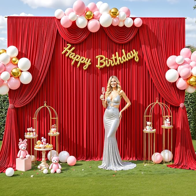 20ft x 12ft Red Backdrop Curtains Wrinkle Free Backdrop Curtain for Wedding Parties Red Fabric Backdrops Drapes Back Drop Cloth Bridal Shower Stage Curtains Wedding Decorations for Reception